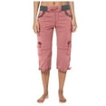 thumbnail image 2 of DuoJiaJ Summer Women Pocket Trousers Outdoor Casual Sports Cropped Pants Overalls Thin Loose Cargo Shorts Women's Cargo Pants Red M, 2 of 5