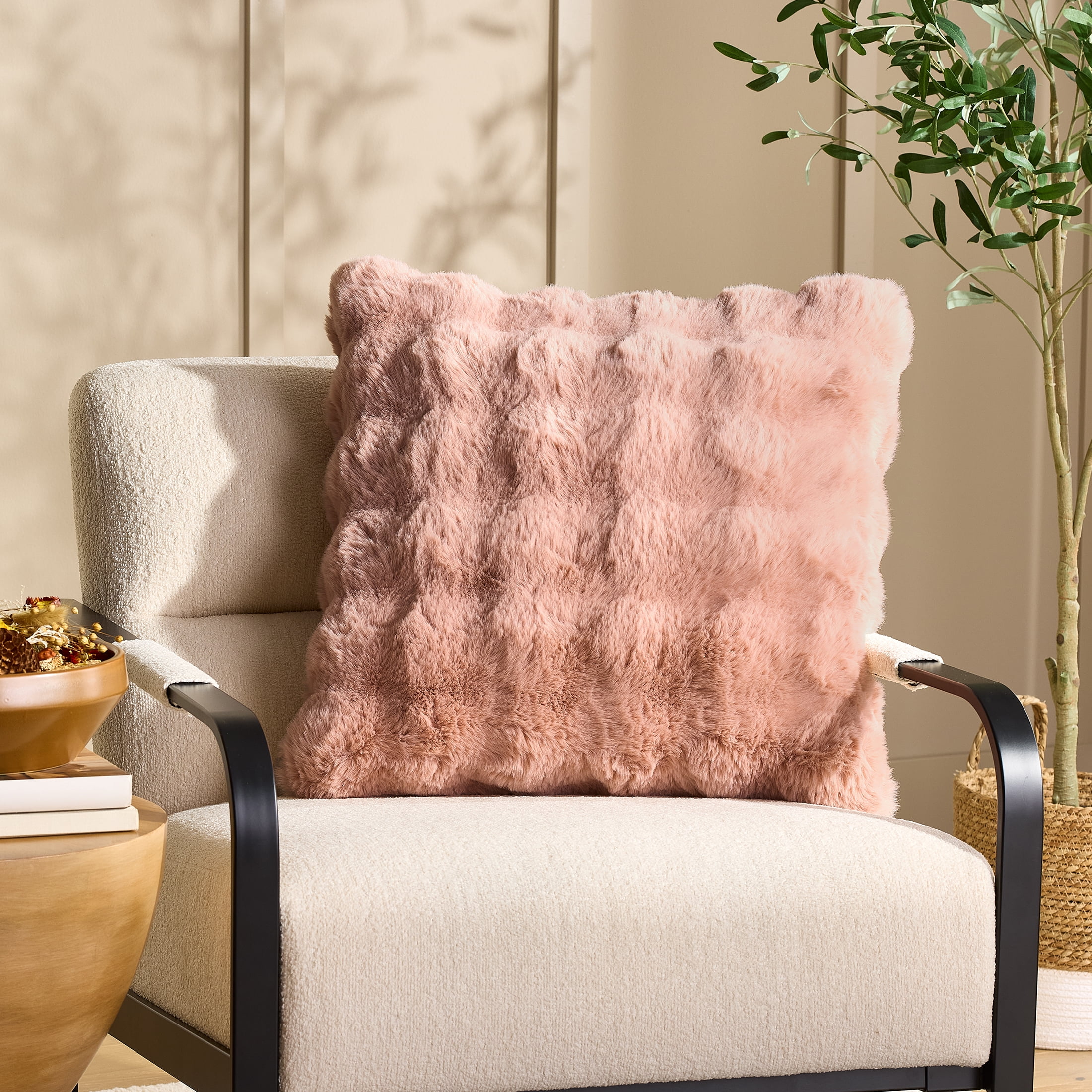 Better Homes & Gardens 22"X22" Bubble Fur Decorative Throw Pillow Cover- Antique Blush