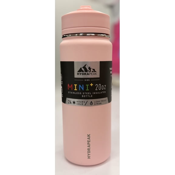 Hydrapeak Mini 20oz Kids Water Bottle with Straw Lid, Stainless Steel Double Wall Insulated Water Bottle for Kids | Leak-Proof and Spill-Proof Kids Water Bottle for School, Cold for 24 Hrs (Pink)