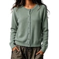 thumbnail image 3 of Cardigan Sweaters for Women Oversized Knit Button Up Cardigan Green XS, 3 of 6