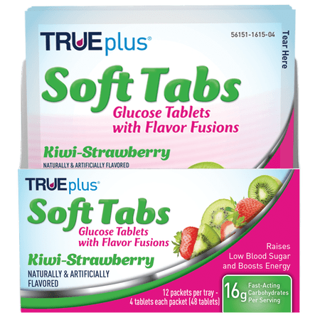 TRUEplus® Soft Tabs Glucose Tablets – 12 Packs – 48 tabs (Kiwi-Strawberry)