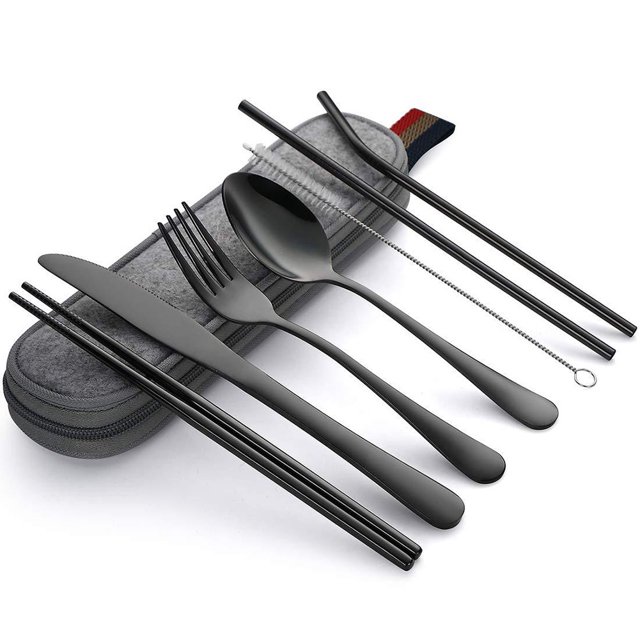 BUYISI Ensemble de Couverts en Acier Inoxydable Élégant 8 Pcs Vaisselle pour Voyage et Camping