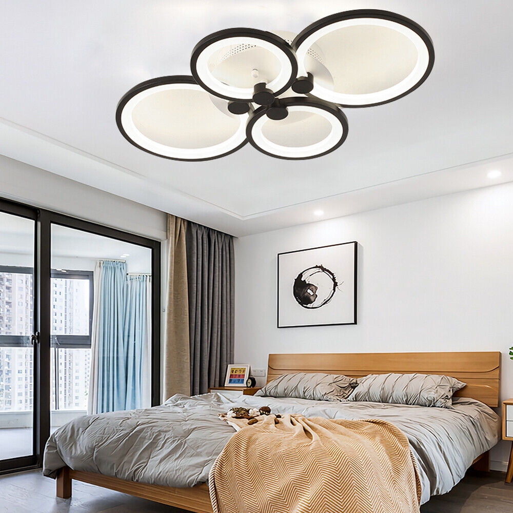 4/6/8-Light FLush Mount Light, Black and White Ring Acrylic LED Ceiling  Light Fixture with Remote