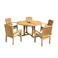 thumbnail image 2 of Grade-A Teak Dining Set: 5 Seater 6 Pc: 60" Round Table And 5 Wave Stacking Arm Chairs Outdoor Patio WholesaleTeak #51WV1206, 2 of 6