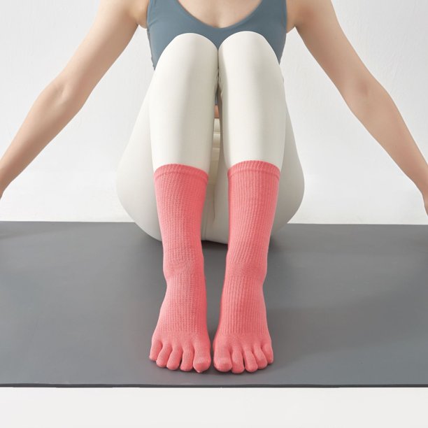 Calcetines de yoga Presión profesional Tubo alto Pilates Calcetines deportivos Pegamento Antideslizante Algodón Tubo medio Punta dividida Calcetines de cinco dedos