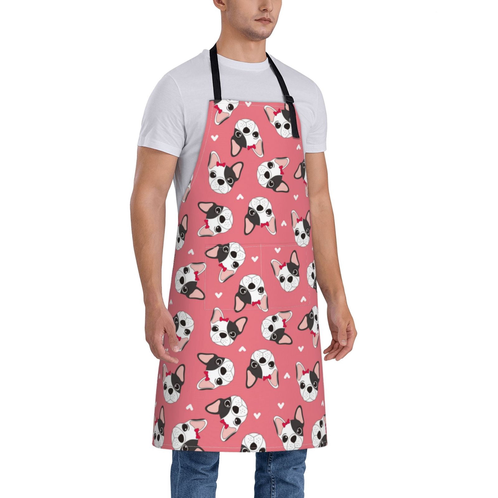 Kdxio French Bulldog Face Apron with Pockets Adjustable Kitchen Aprons for Men Women Waterproof Aprons for Cooking,Drawing,Crafting, Baking Household Cleaning
