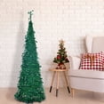 thumbnail image 3 of 5FT Pop up Christmas Tree, Gorgeous Pencil Christmas Tree Portable Green Tinsel Xmas Tree for Holiday Party Home Office Store Artificial Decoration(Without Lights), 3 of 5