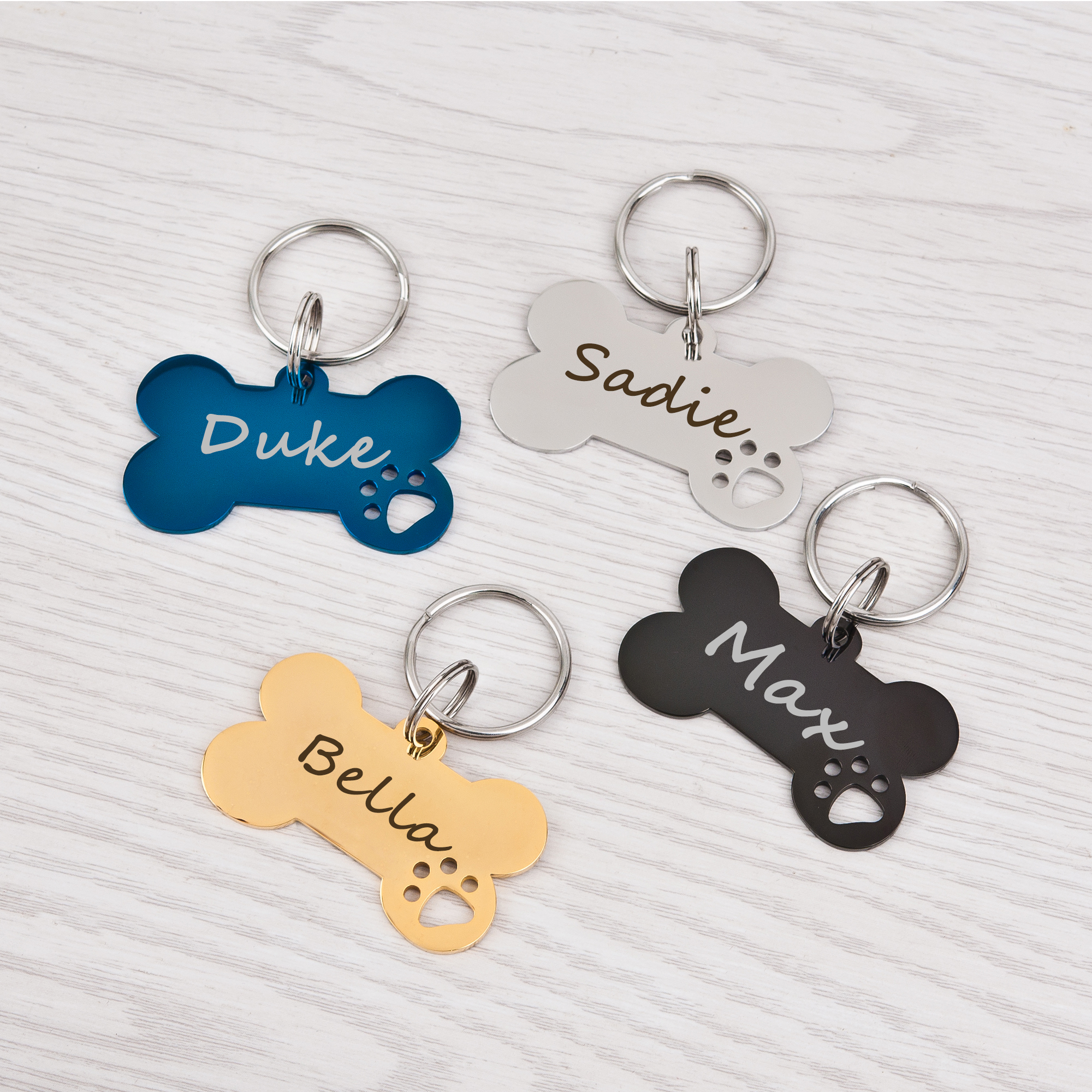 Anavia Stainless Steel Bone Hollow Paw Print Engraved Dog ID Tag, Multi-color, L