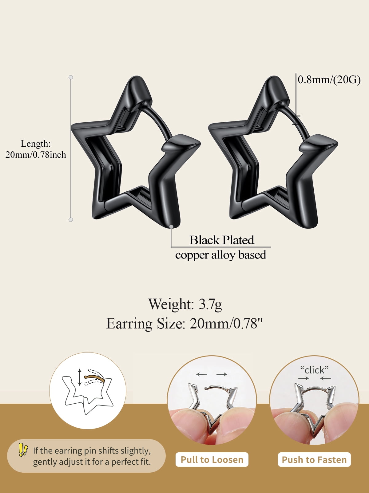 FindChic Star Earrings for Women, Black Huggie Hoops Tiny Hoop Earrings Birthday Graduation Mothers Day Jewelry Gifts Her Mom Adults Ideas, 20mm