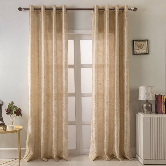 Bleeker Metallic Faux Silk 54 x 84 in. Grommet Single Curtain Panel in Beige