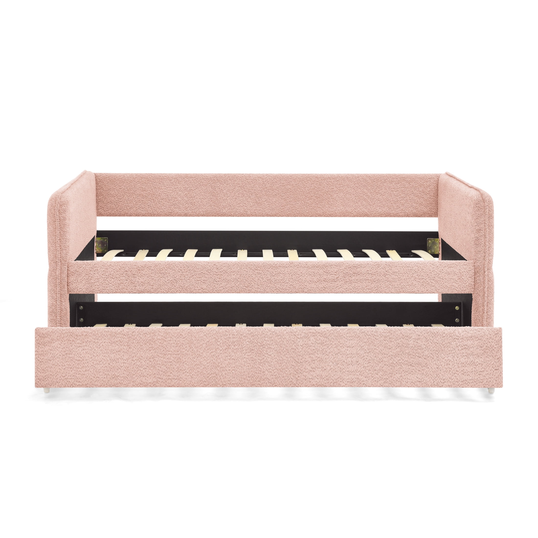 Noble House Zenton Twin Size Boucle Daybed, Tufted Sofa Bed Frame with Trundle, Modern Guest Sleeper Couch, Pink