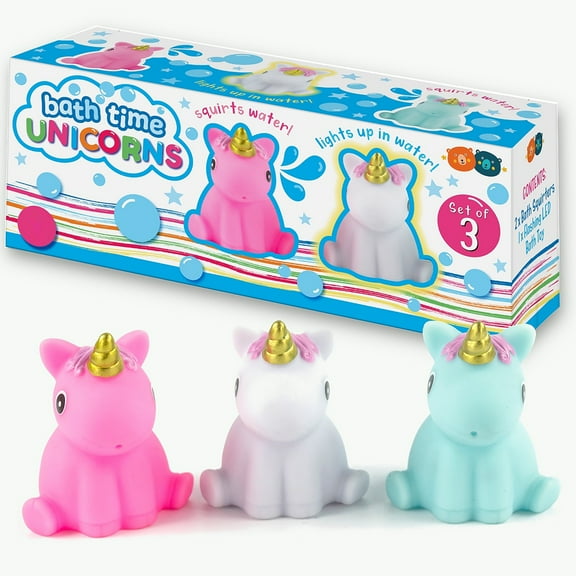 Buddy & Barney: Bath Time Unicorns - 3 Piece Toy Set - 2 Water Squirters & 1 Flashing LED Light-Up Unicorn, Water & Tub, Baby-Toddler-Kids Ages 10mo 