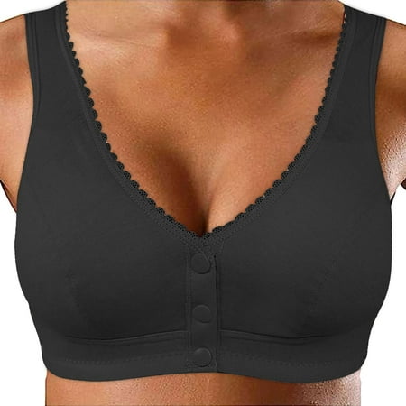 

Felwors Bras for WomenGlossy Lace Edge Front Buckle Middle Aged And Elderly Womens Soft Cotton Vest Style Bra Without Steel Ring Underwear