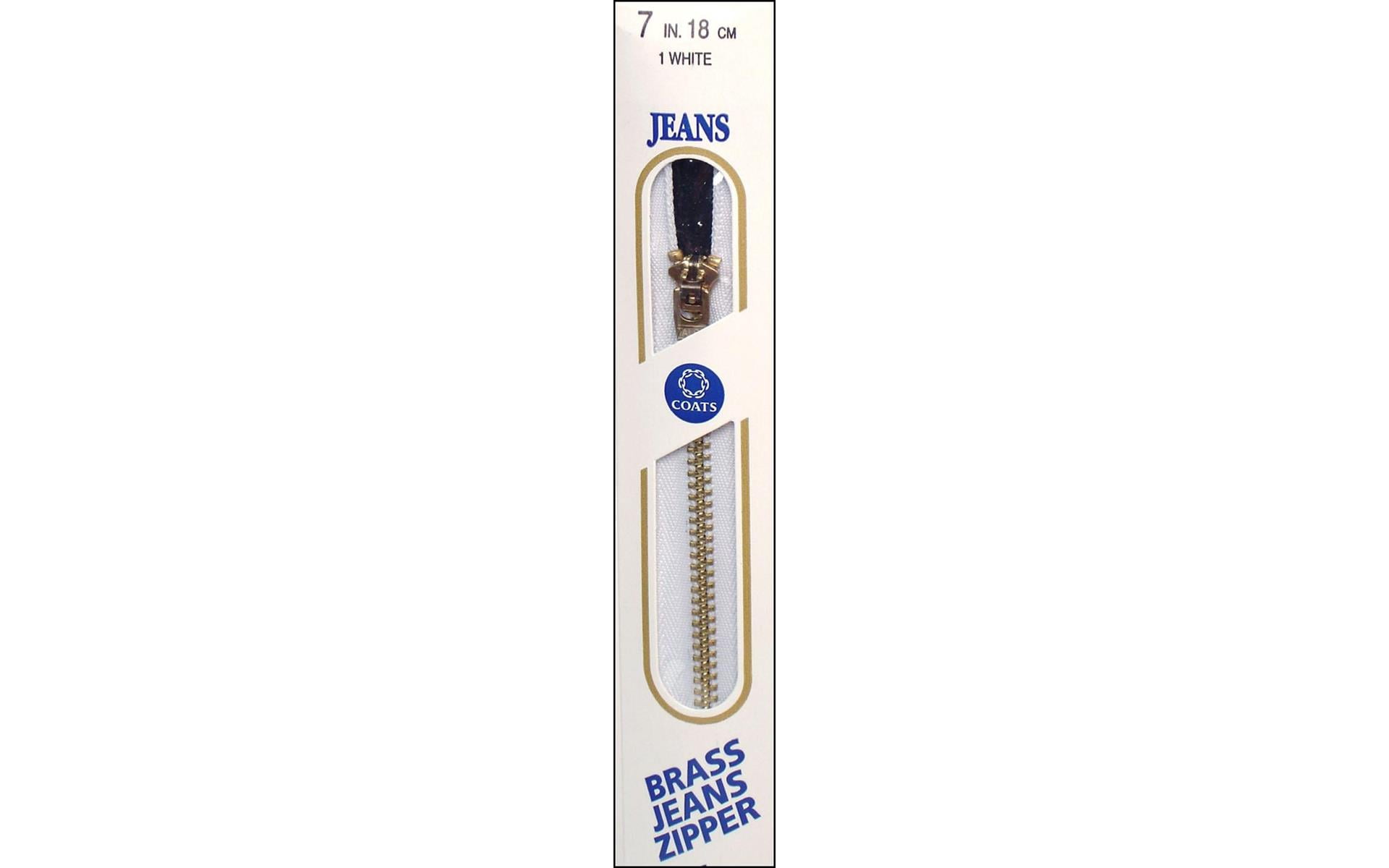 (2 pack) Coats & Clark Brass Jeans Sewing Zipper, 1 Each, 7" , White