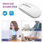 Rechargeable Wireless Mouse, 2.4G Slim Mute Silent Click Noiseless Optical Mouse with USB Receiver (Stored at Bottom of The Mouse)