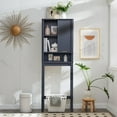 thumbnail image 6 of OKD 68" Tall Over the Toilet Storage Cabinet with Fluted Sliding Door, Bathroom Organizer and Storage Space-Saving with Marble Top Adjustable Shelves, Dark Grey, 6 of 6