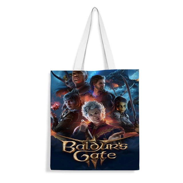 Baldur's Gate Bolso de tela con estampado de lienzo para mujer, bolsa de compras reutilizable y estética, con cremallera interior, regalo para mujer,40*40cm.