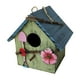 thumbnail image 2 of Casita para pájaros de madera pintada a mano con flores para patio, decoración pastoral para jardín al aire libre Verde, 2 of 6