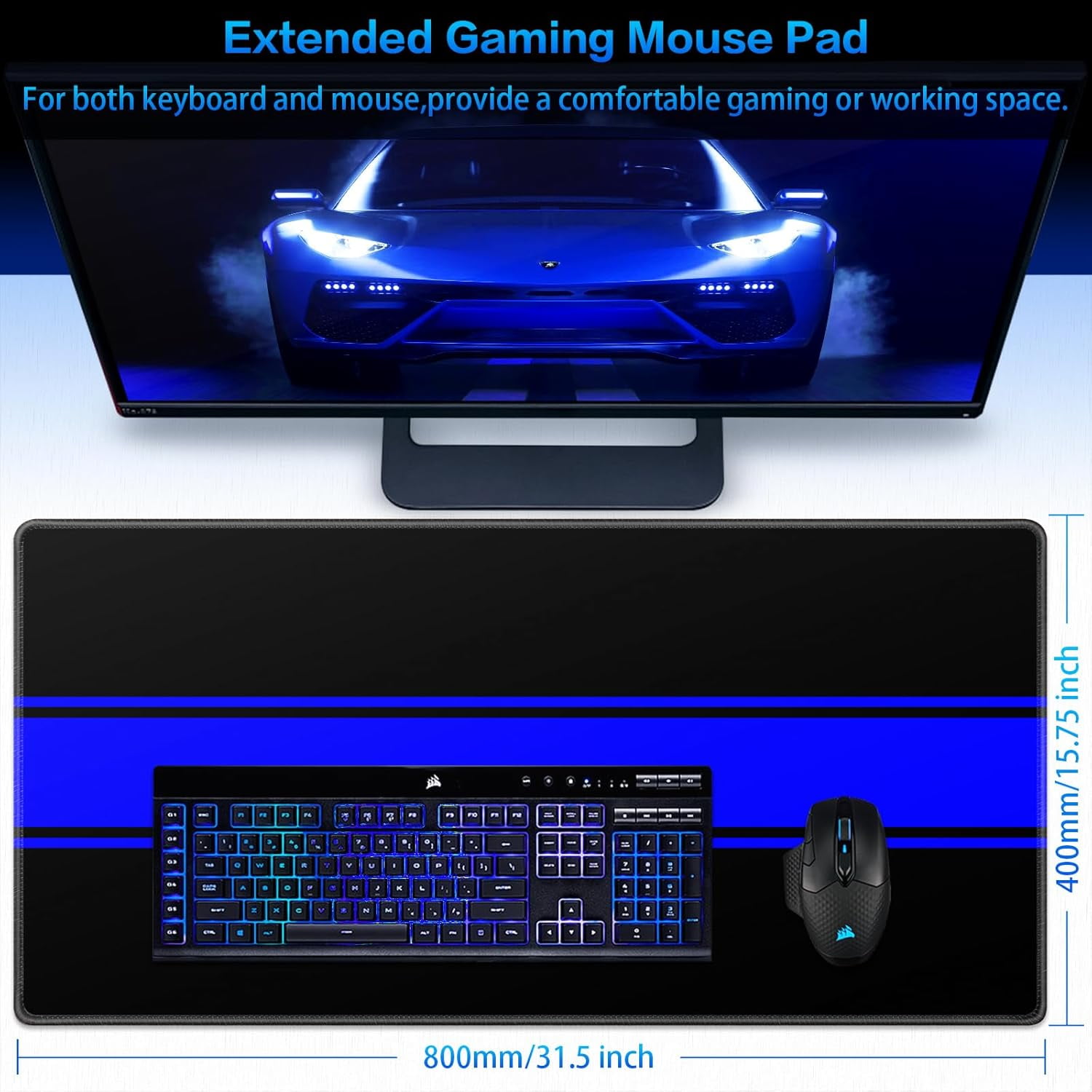 Extended Large Computer Mouse Pad 31.5x15.7inch Full Desk Mat NonSlip Base Perfect for Gaming, Office, and Home Includes Keyboard Support