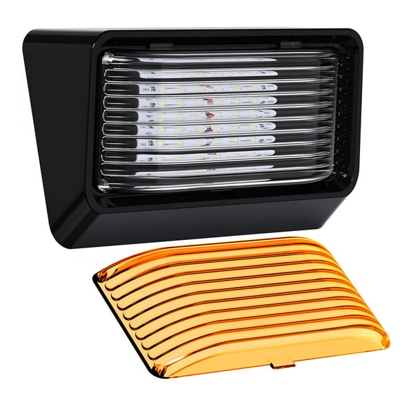 Luz LED de ocio para porche exterior de RV, 12 V, 280 lúmenes, iluminación de repuesto para RV, remolques, campistas, 5ª ruedas, base negra, lente transparente y ámbar incluida (negro, 1 paquete)