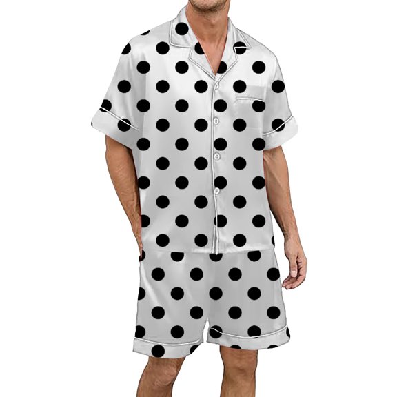 Puliio Polka Dot Pajamas Set for Men Short Sleeve Button Top & Shorts Comfortable Loungewear Pjs Set 2-Piece