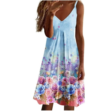 

YanHoo Women s Sundresses Summer Sleeveless V Neck Midi Dress Boho Beach Printed Casual Dress