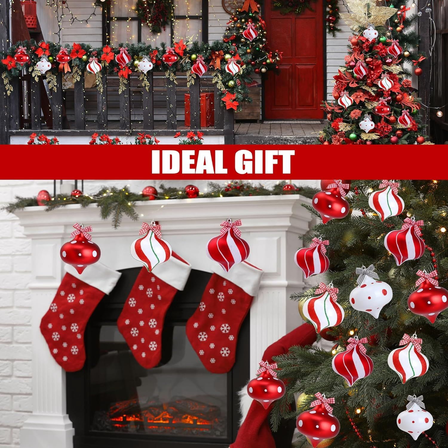 2Pcs Peppermint Candy Ornaments, Candy Cane Balls, Red & White Hanging Stripes - Christmas Tree Ornaments for Xmas Party & Indoor/Outdoor Holiday Home Decorations