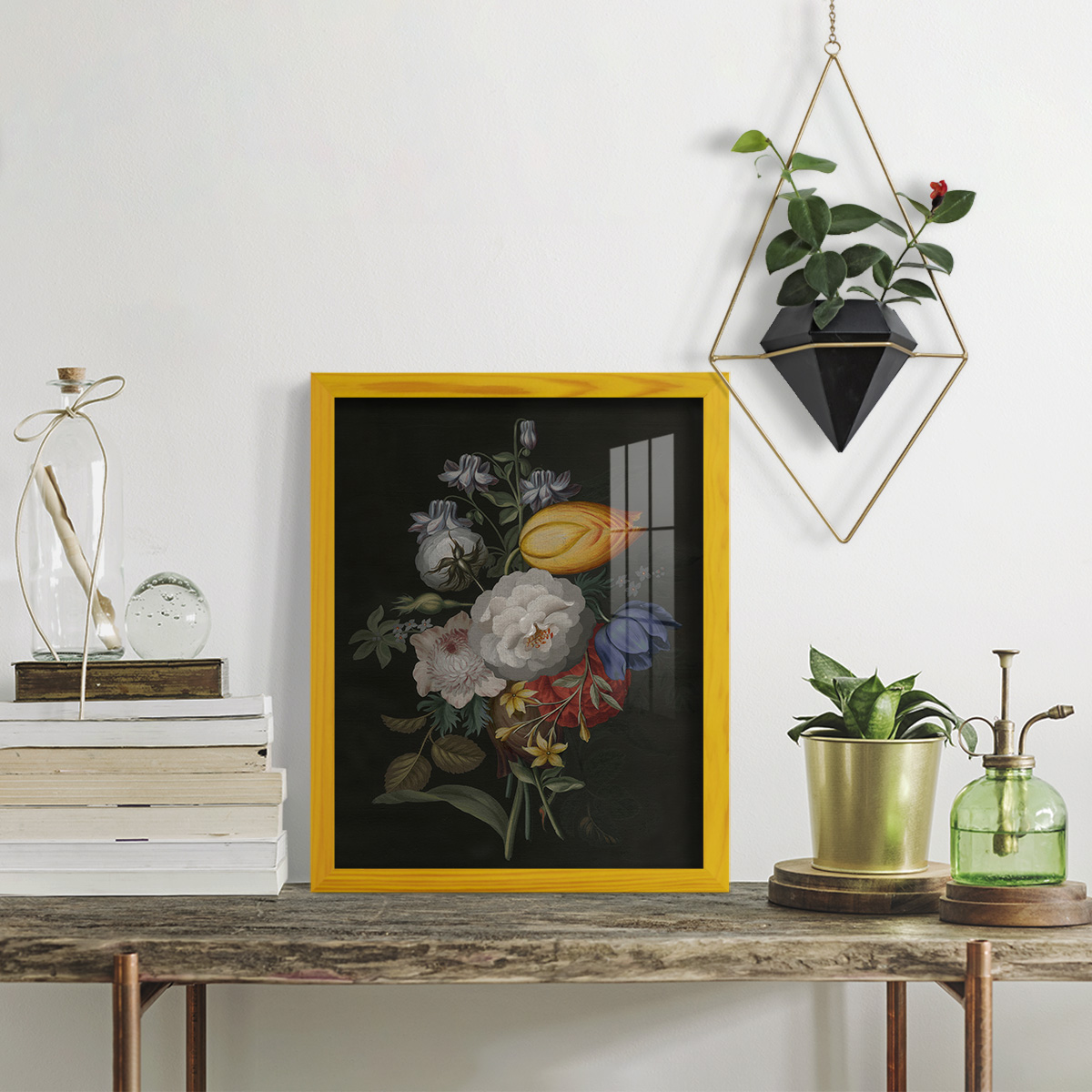Dramatic Bouquet III -Framed Print w/glass-Sunflower Yellow