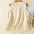 thumbnail image 5 of LangJing Summer Tank Tops for Women Cotton Linen V Neck Casual Shirts Solid Color Loose Comfy Breath Sleeveless Beach Blouse Beige,XL, 5 of 8