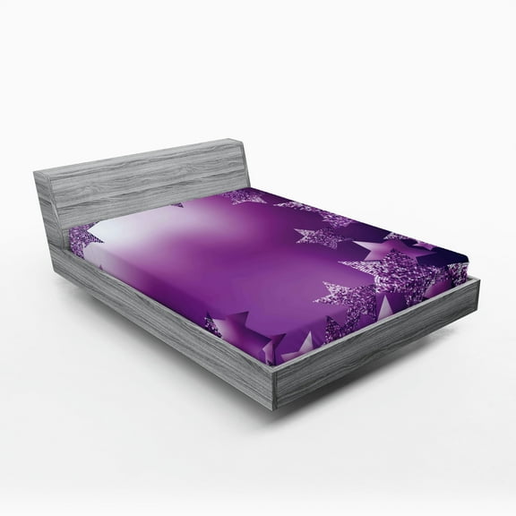 Ambesonne Christmas Fitted Sheet, Xmas Stars Backdrop, California King, Purple