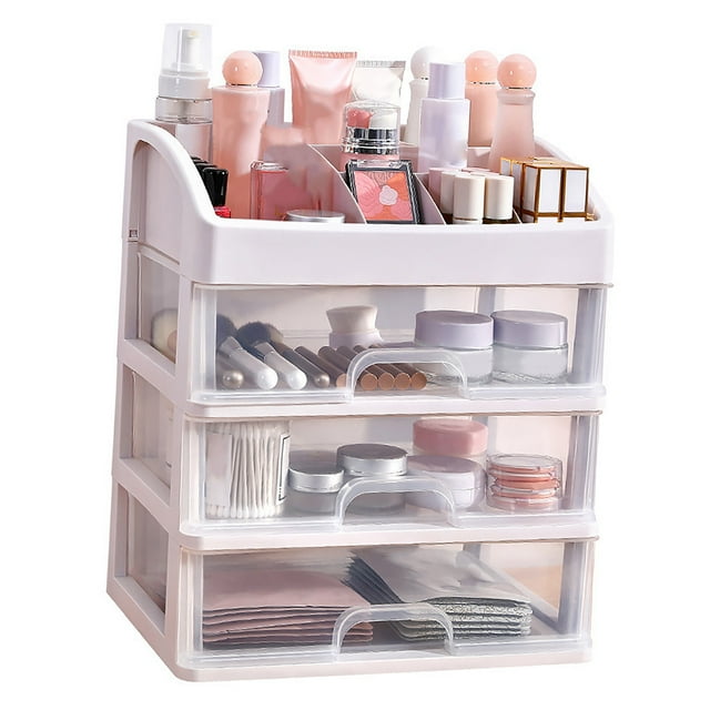 Drawer Cosmetic Display Cases, Plastic Clear 3 Tiered Drawers Multifunctional Drawer Makeup Storage Box Space Saving Easy To Clean for Dormitory for Bathroom