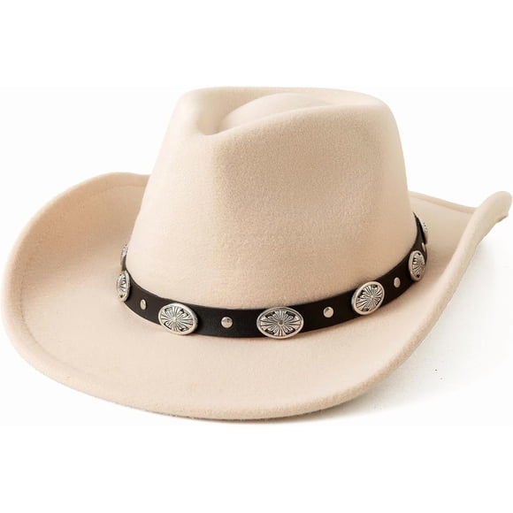 Kids Cowboy Hats Boys Girls Western Style Cowgirl Hat Wide Brim Classic Felt Fedora Hat,Beige,6-12 Years
