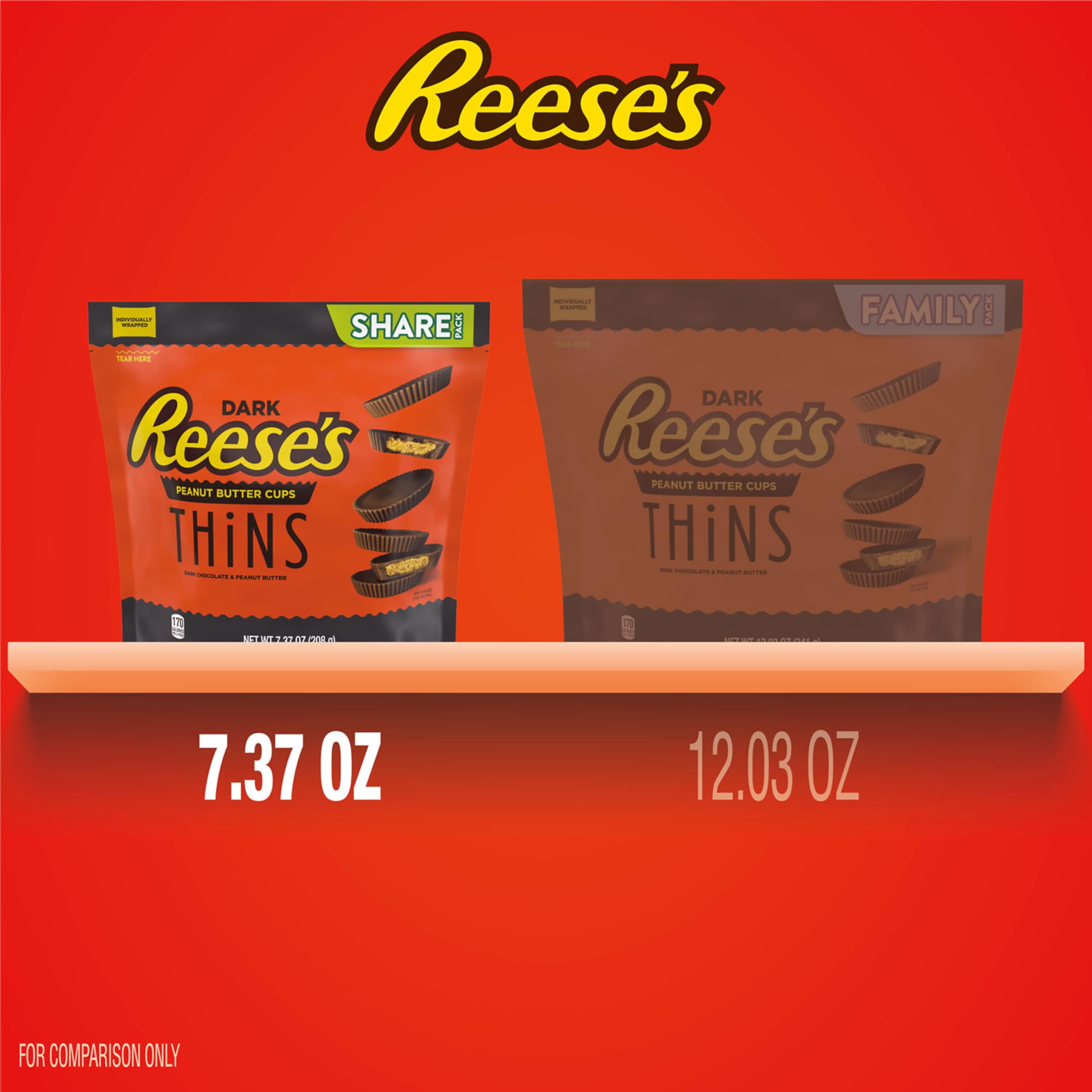 REESE'S THiNS Dark Chocolate Peanut Butter Cups, Candy Share Packs, 7.37 oz (8 Count)