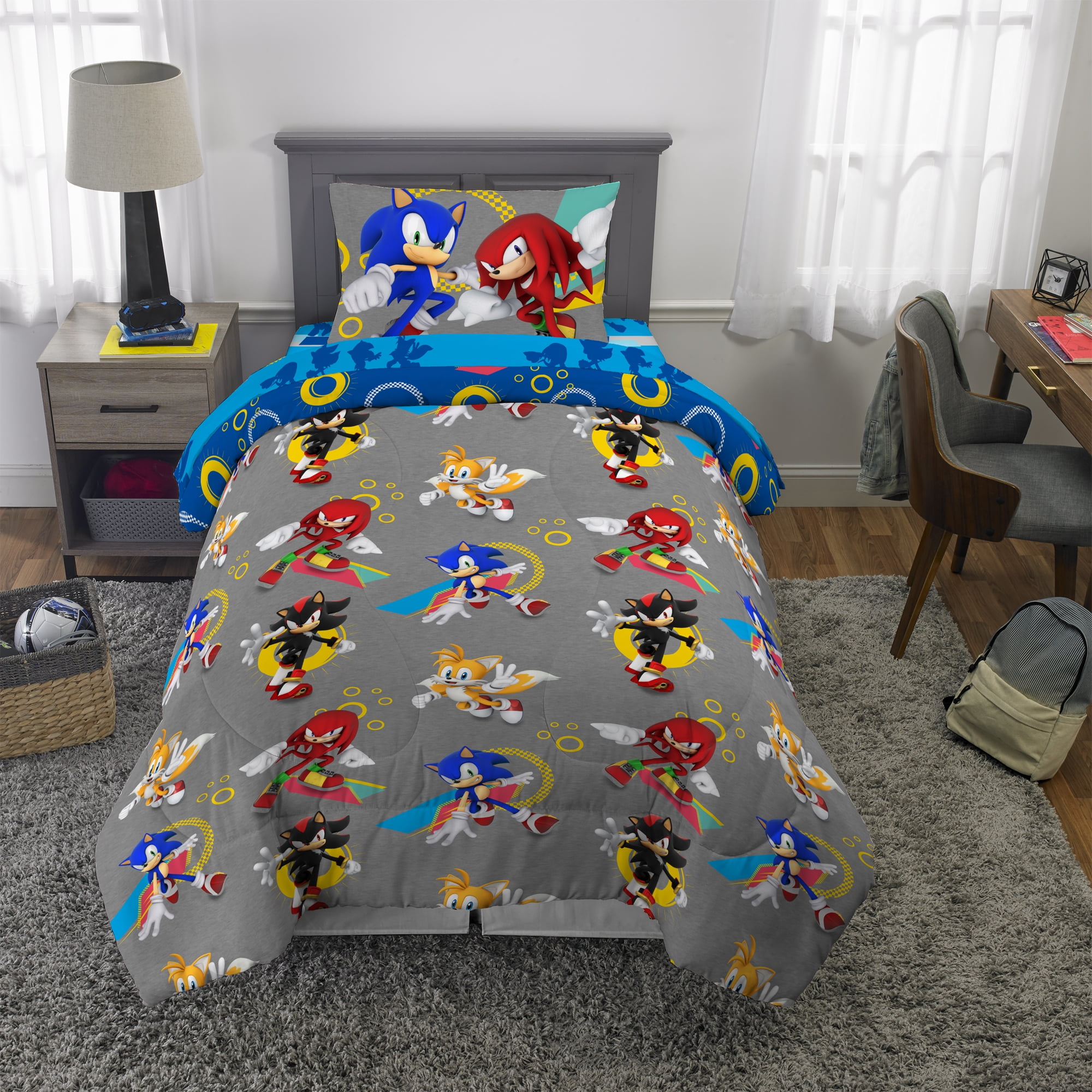 Sonic the Hedgehog Kids 5 Piece Reversible Comforter, Bed in a Bag, Twin