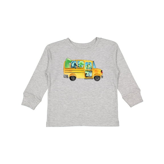 Inktastic Back to School Bus with Dinosaurs Boys or Girls Long Sleeve Toddler T-Shirt