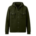 thumbnail image 4 of Generic Men's Hooded Snap Button Sweatshirt Jacket, Long Sleeve Casual Shacket With Flap Chest Pockets, Ribbed Cuffs Hem Drawstring Hood Fleece Outerwear Army Green,L, 4 of 7