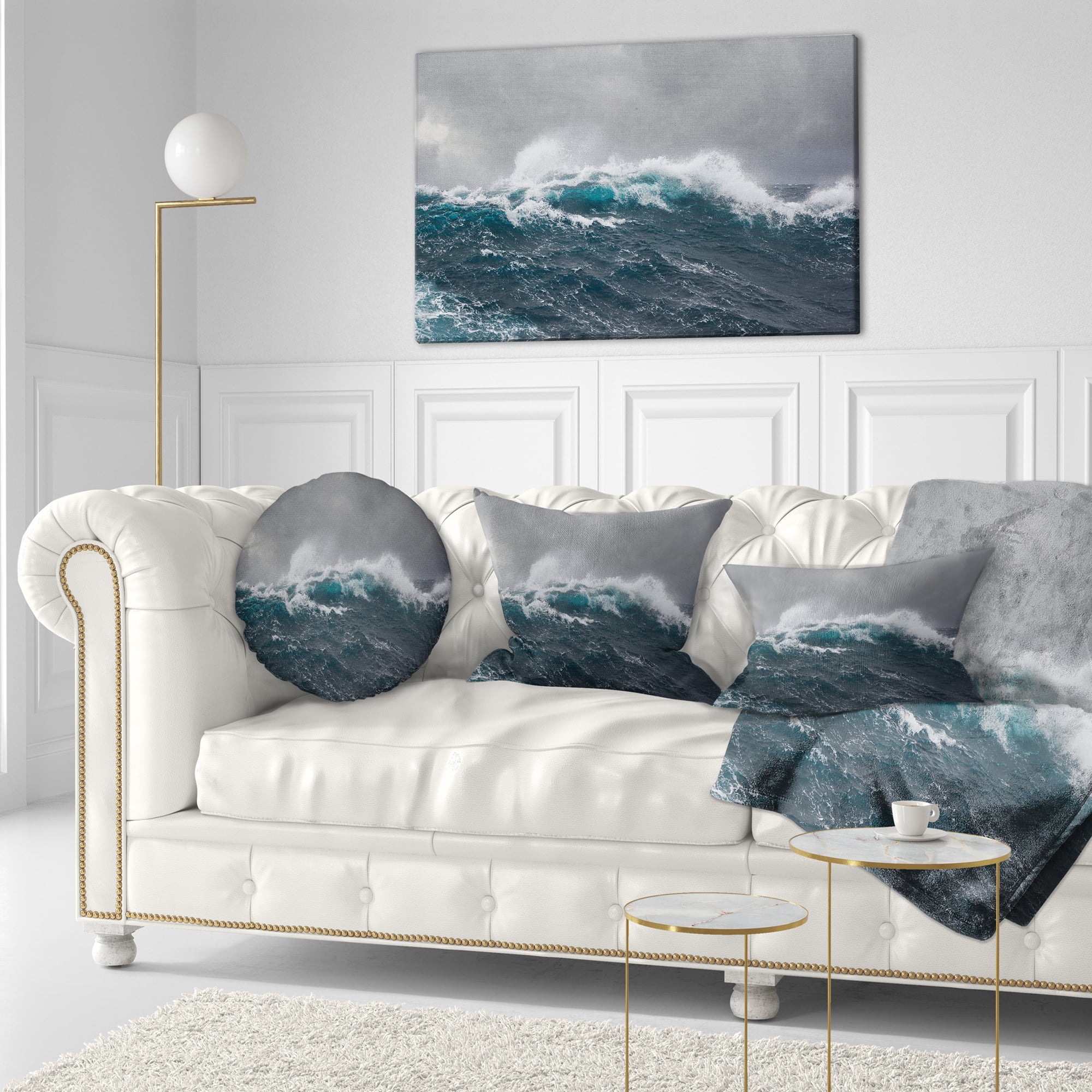 Designart Roaring Waves under Cloudy Sky - Seascape Throw Pillow - 12x20