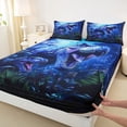 thumbnail image 4 of Metsweet Animal Tyrannosaurus Rex Bed Sheets 4-Piece, Jungle Dino Full Size Sheets, Blue Purple Black,1 Fitted Sheet, 1 Flat Sheet and 2 Pillowcases, 4 of 5