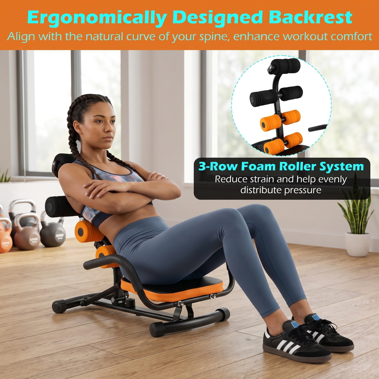 Airfind Abdominal Trainer Core Crunch Exercise Bench Machine, Adjustable Height Ab Twister Workout Equipment for Home Gym, Orange