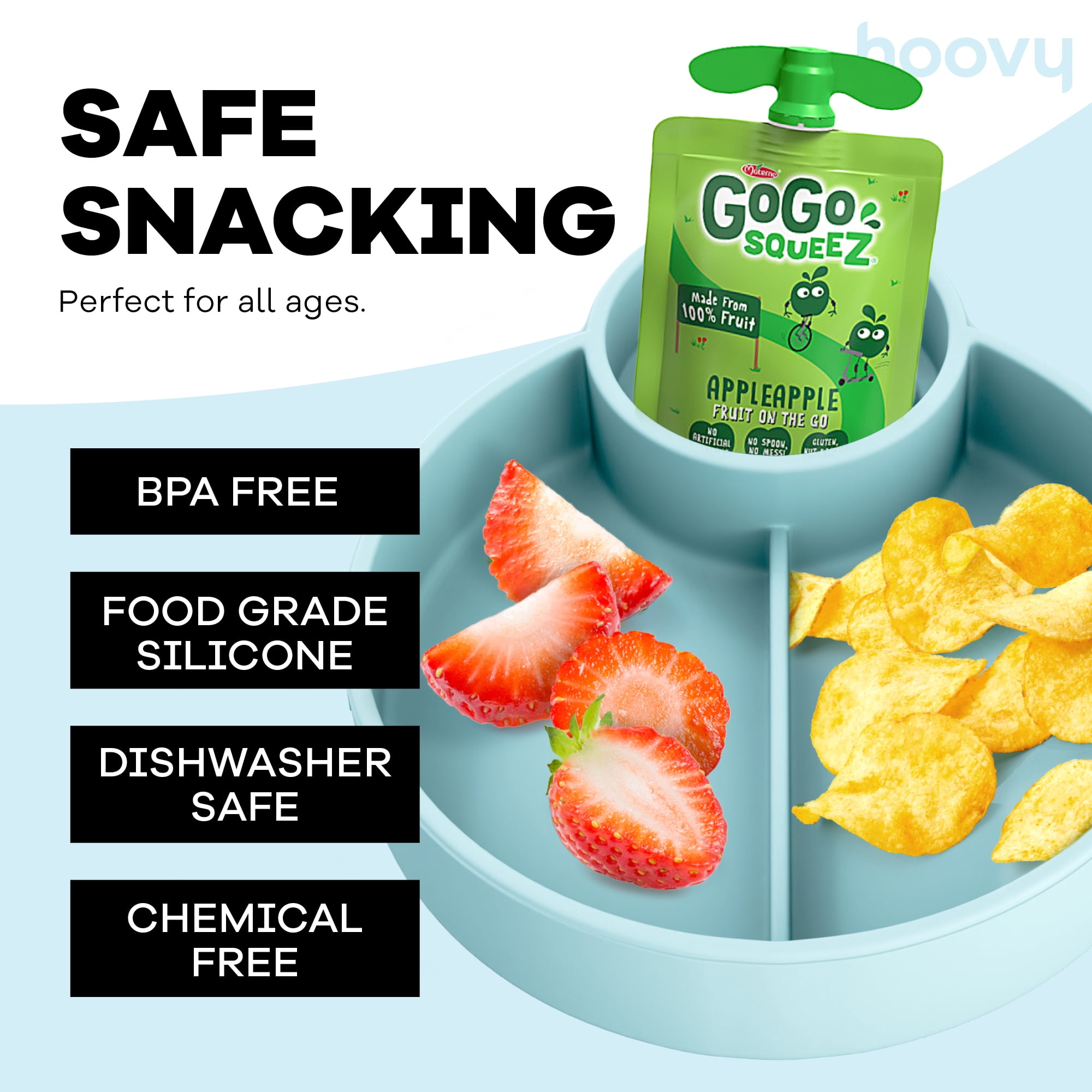 Hoovy Silicone Travel Snacker for Toddlers, Teal Baby Food Storage for Car Seat