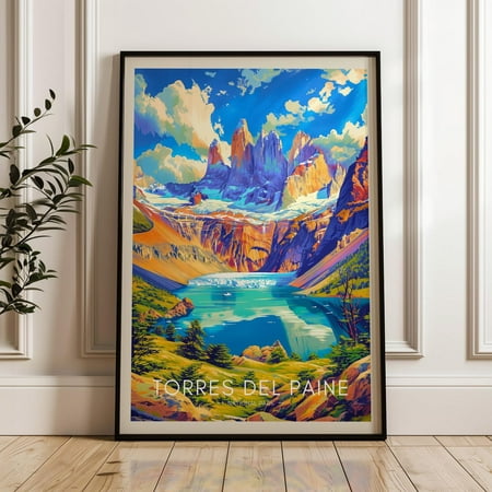 Torres Del Paine Travel Poster, Chile Wall Art Print, Illustration Poster, Home & Office Decor, Gift Idea, Travel Print, South America Print Wall Art, Modern Wall Decor, 8x12 UNFRAMED