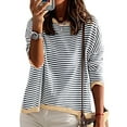 thumbnail image 3 of Womens Sweaters Long Sleeve Crew Neck Color Block Striped Casual Knitted Pullover Tops Light Gray S, 3 of 8