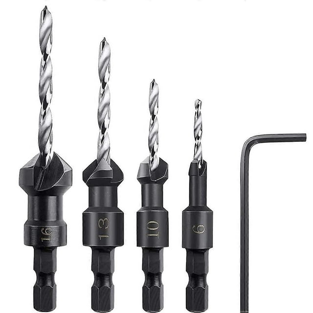 Avellanadores, 4 piezas de brocas avellanadoras hexagonales con llave pequeña, avellanador de madera apto para paneles de madera o plástico
