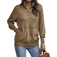thumbnail image 1 of Sudadera Informal de Larga para Mujer, Cuello Alto, Botones y Cordón Ajustable Marrón XL, 1 of 10
