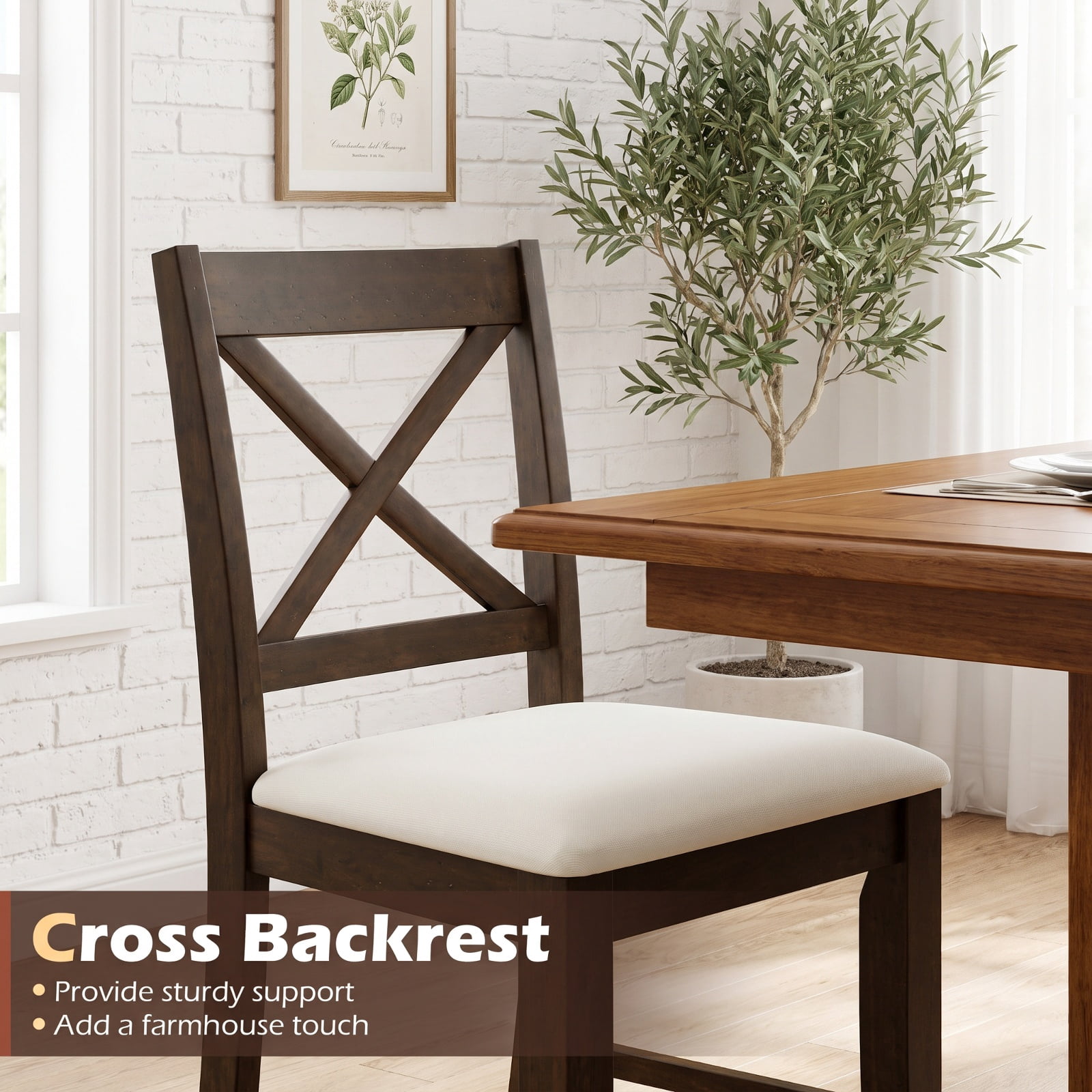 Furnibear Set of 2 X-Back Bar Stools with Upholstered Cushioned Seats and Rubber Wood Frame