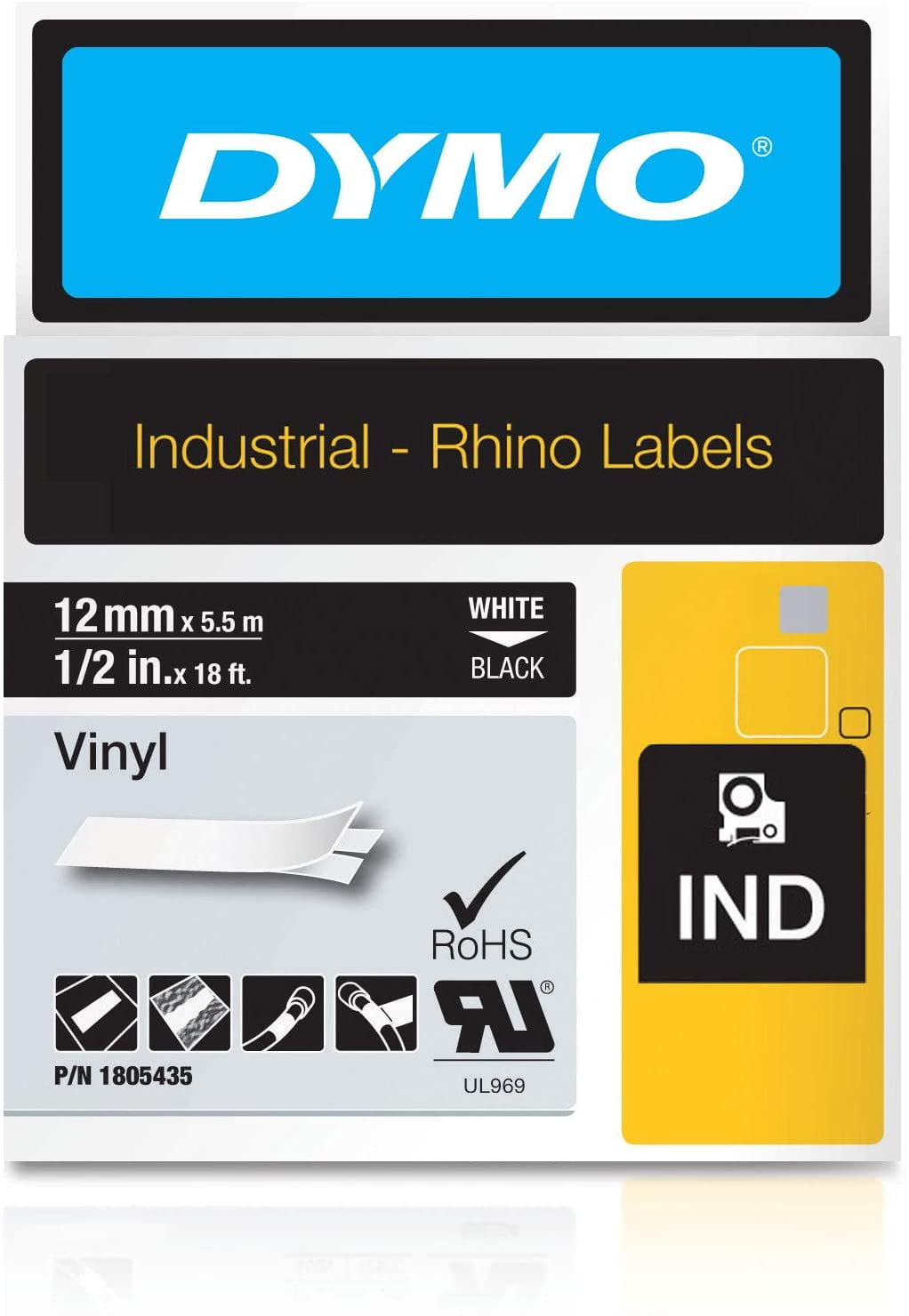 Dymo Rhino Tape Vinyl Label Cassette, 1/2Inch12mm, Black (1805435) Walmart Canada