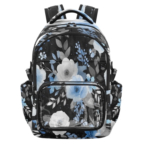 25L PVC Casual Backpack, Waterproof Large Capacity Backpack for Student Commute & Short Trips Mixed White Blue Blooms