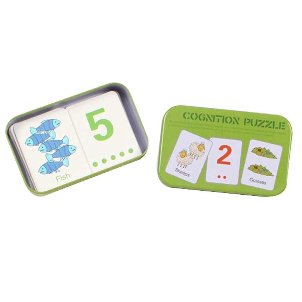 Baby Infant 56pcs Flash Card Jigsaw Cognition Puzzle Cartoon Story Alphabet Matching Cognitive Learning Early Education Card Learning Toys in a Box Alphabet Cognition