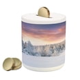 thumbnail image 1 of Winter Piggy Bank, Sunrise in Winter Landscape Snowy Fields Frozen Pine Trees Northern Hemisphere, Ceramic Coin Bank Money Box for Cash Saving, 3.6" X 3.2", Coral White Blue, by Ambesonne, 1 of 4