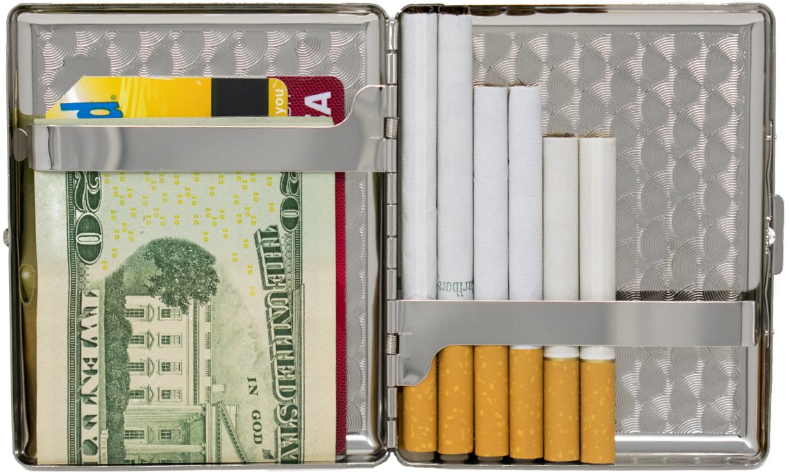 Set of 2 Metal-Plated 100s Cigarette Case & Stash Box (Antique Gold Victorian Print)